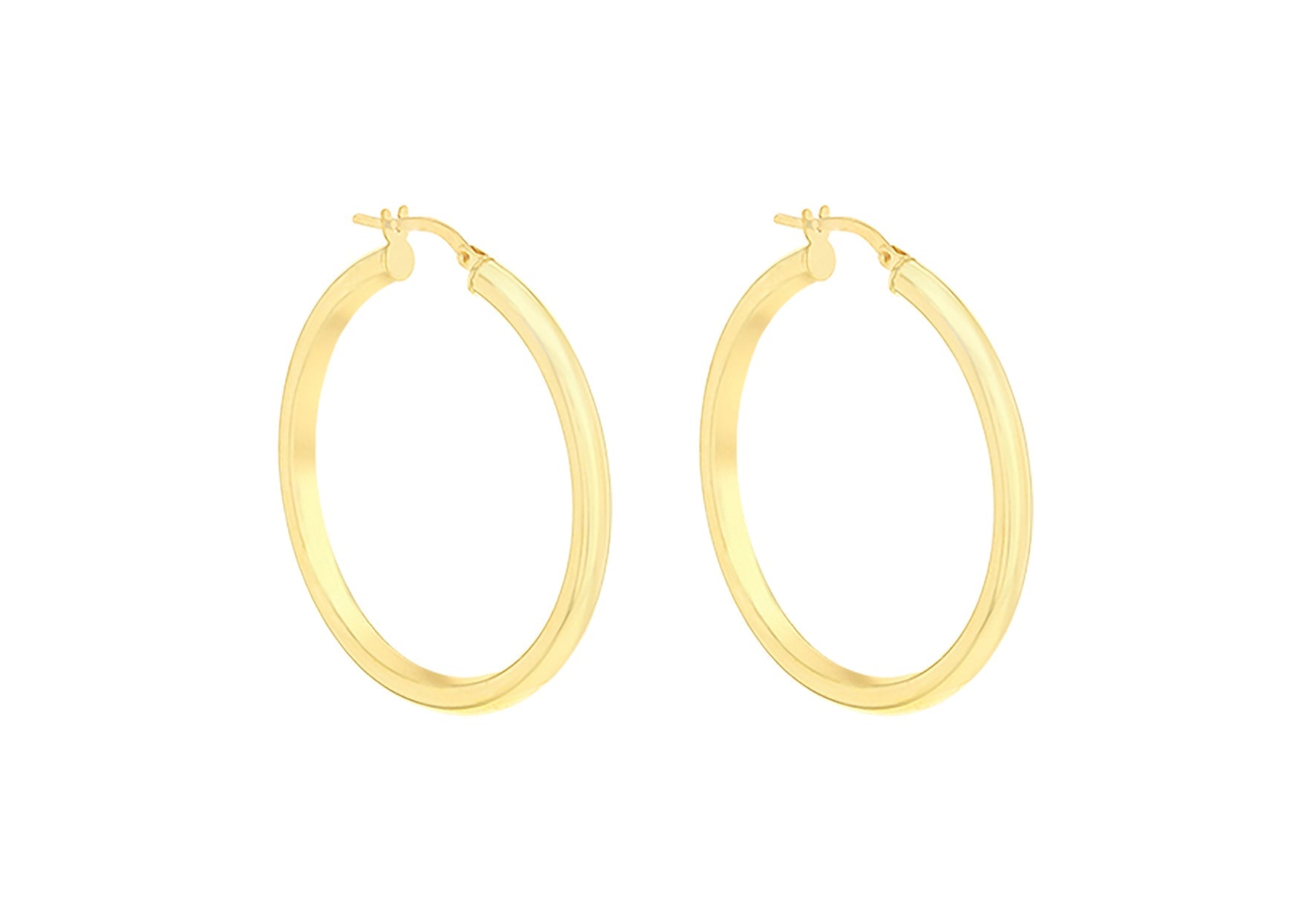 9K Yellow Gold 3mm Round Hoop Earrings 35mm