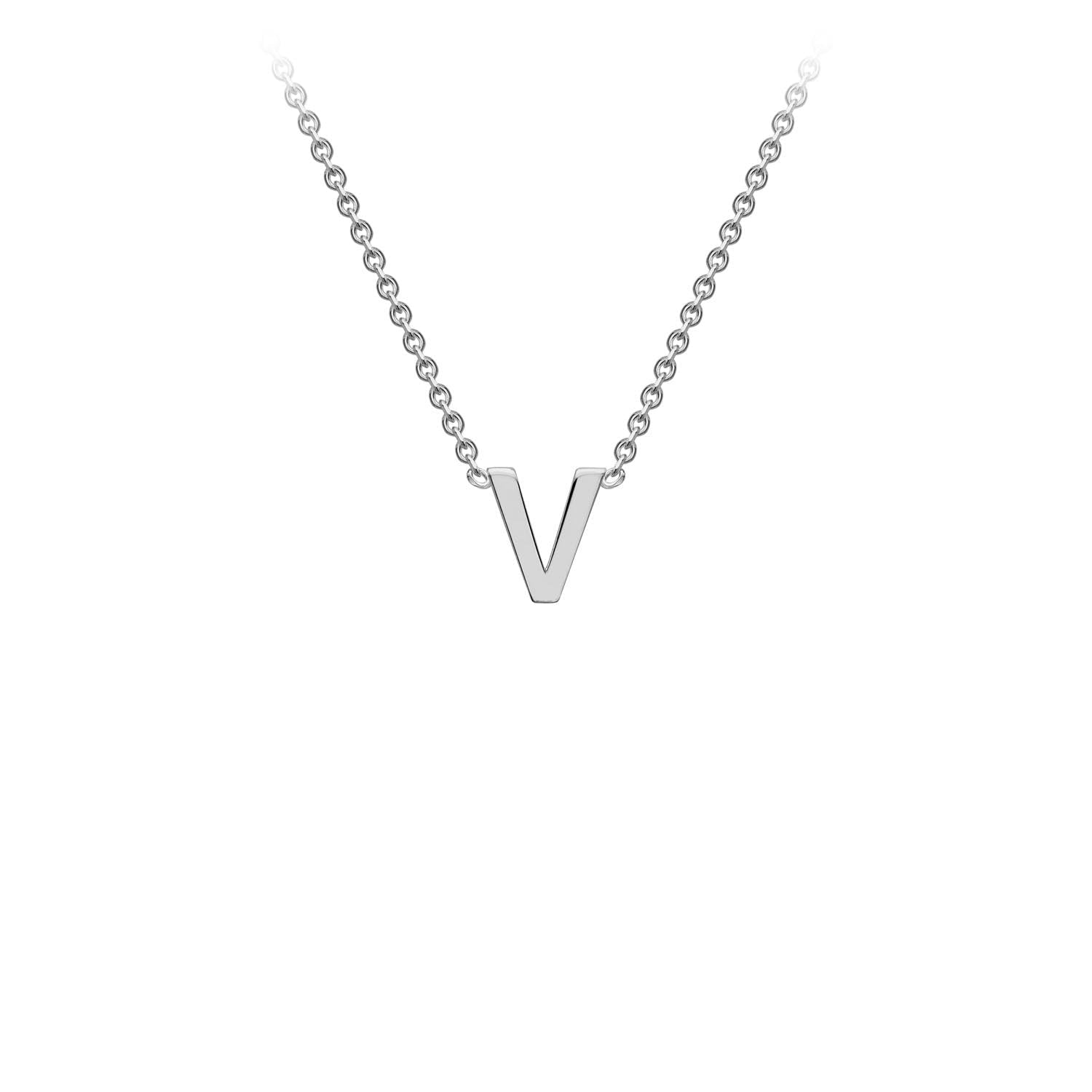 9K White Gold 'V' Initial Adjustable Necklace 38cm/43cm Australia