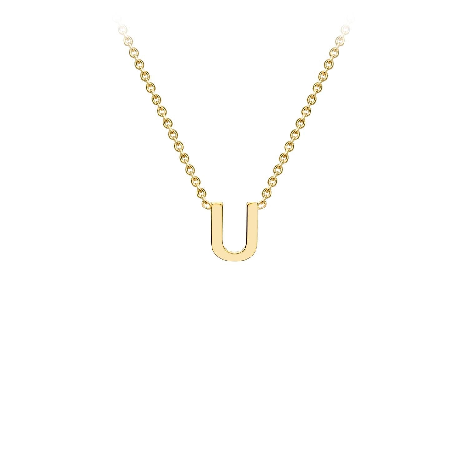 9K Yellow Gold 'U' Initial Adjustable Necklace 38cm/43cm Australia