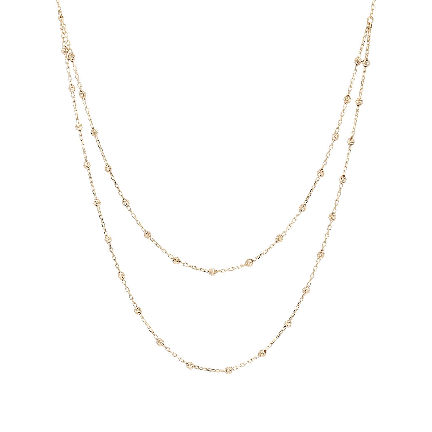 9K Yellow Gold Beaded Double Chain Necklace 48cm