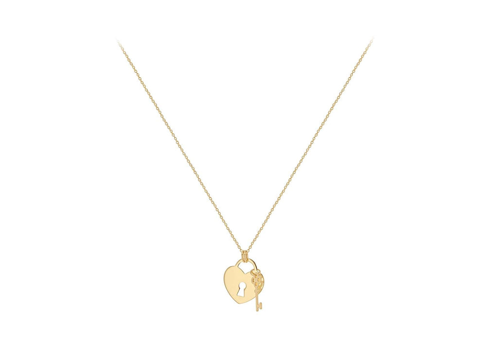 9K Yellow Gold Solid Padlock & Key Necklace 41-43cm