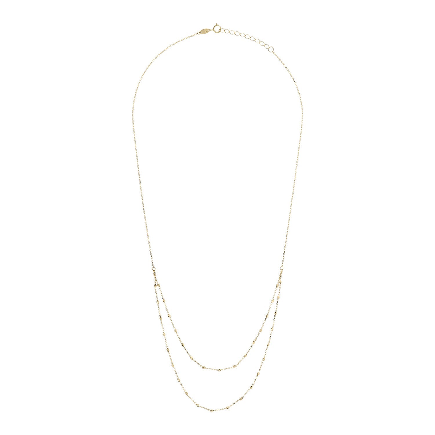 9K Yellow Gold Beaded Double Chain Necklace 48cm
