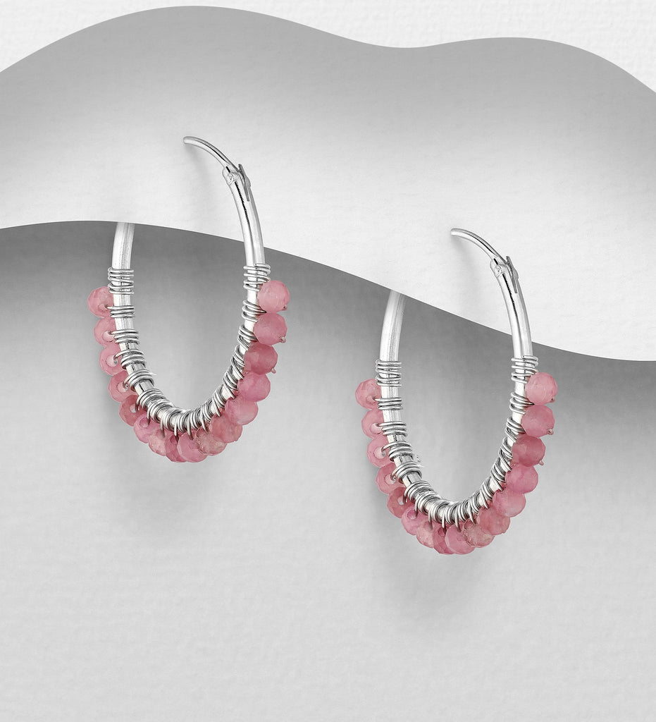 Beaded Pink Tourmaline Hoop Earrings - Regarde Jewellers