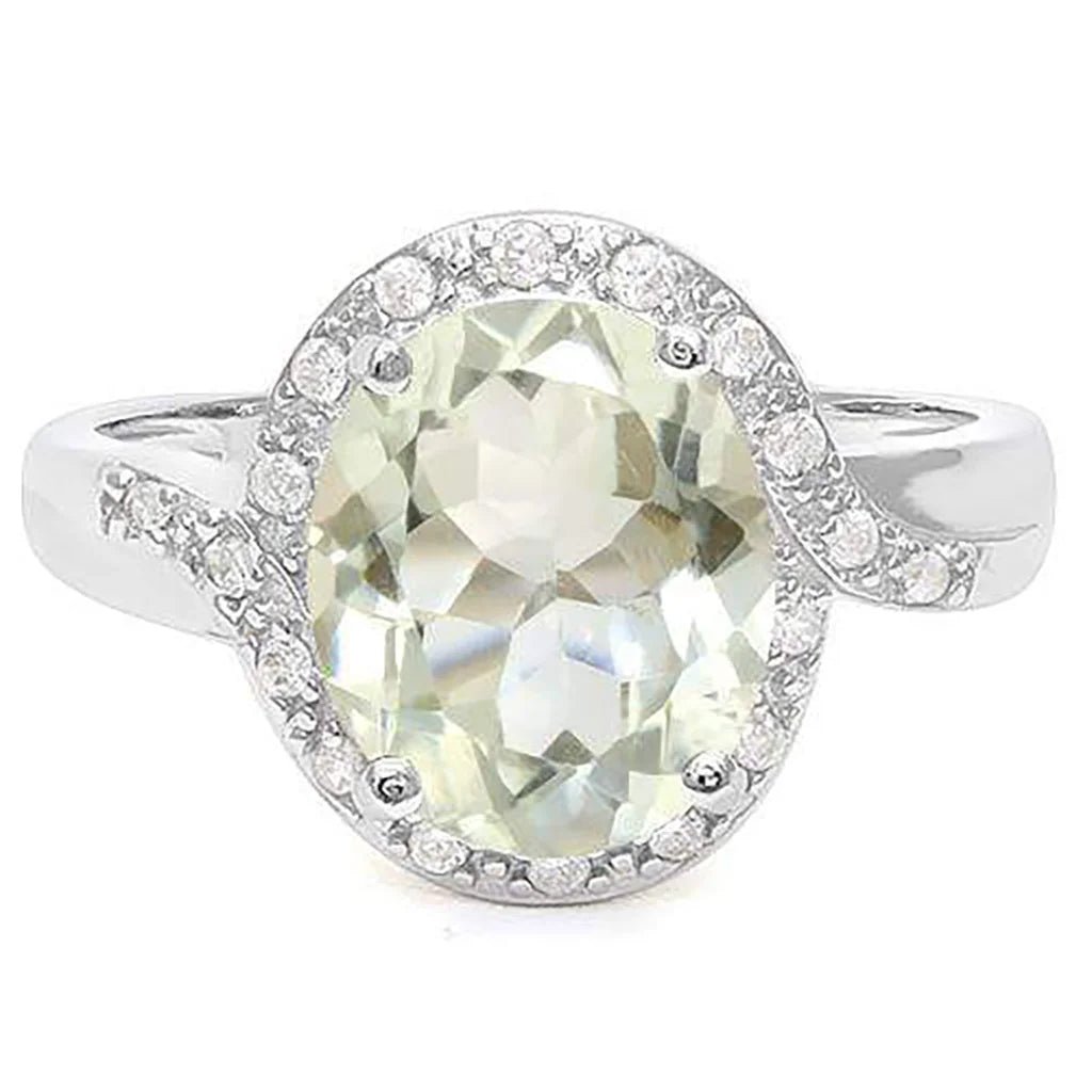 Oval Green Amethyst & White Sapphire Ring - Regarde Jewellers